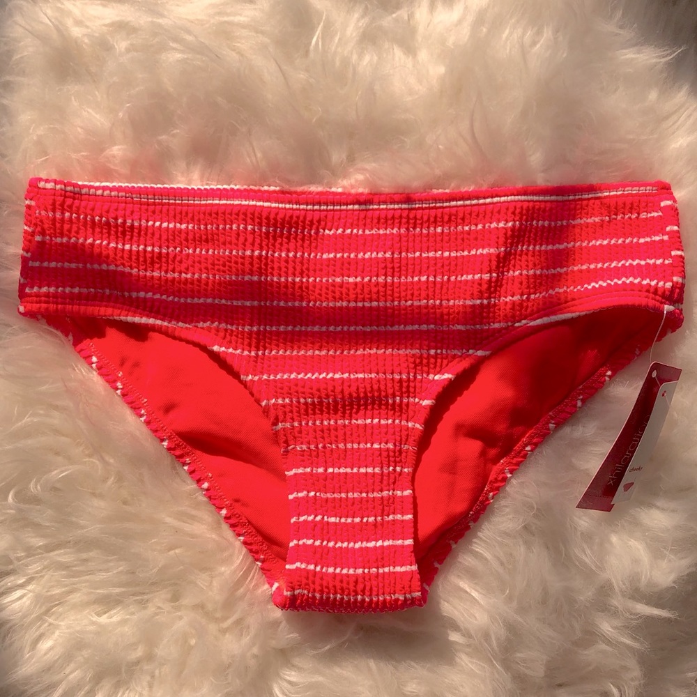 NWT Xhilaration Hot Pink and White Striped Textured Hipster Cheeky Bikini Bottom - Picture 8 of 14